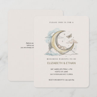 Minimal Gold Crescent Moon Swaddled Baby Shower Kaart