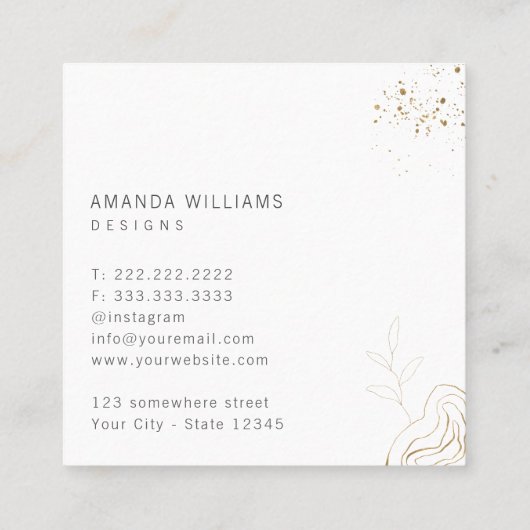 Minimal Gold Designer Abstracte Logo Vierkante Visitekaartje (Achterkant)