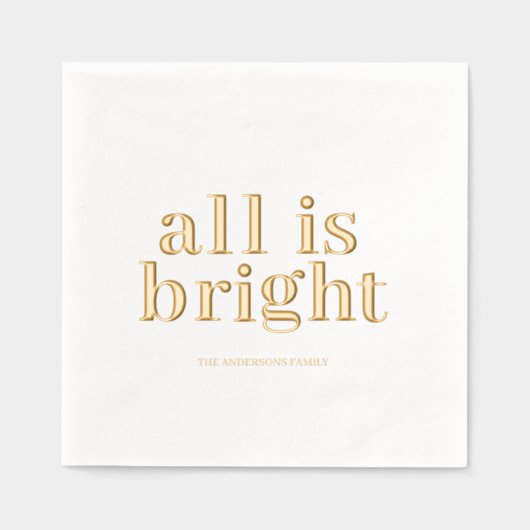 Minimal Gold Foil “All Is Bright” Folie Servetten (Voorkant)