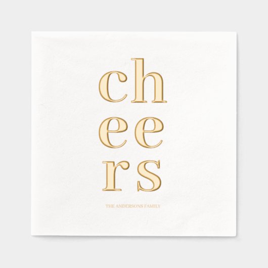 Minimal Gold Foil “Cheers” Cocktail Folie Servetten (Voorkant)