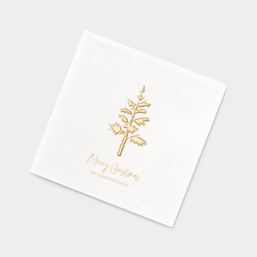Minimal Gold Foil Christmas Tree Personalized Folie Servetten (Links)