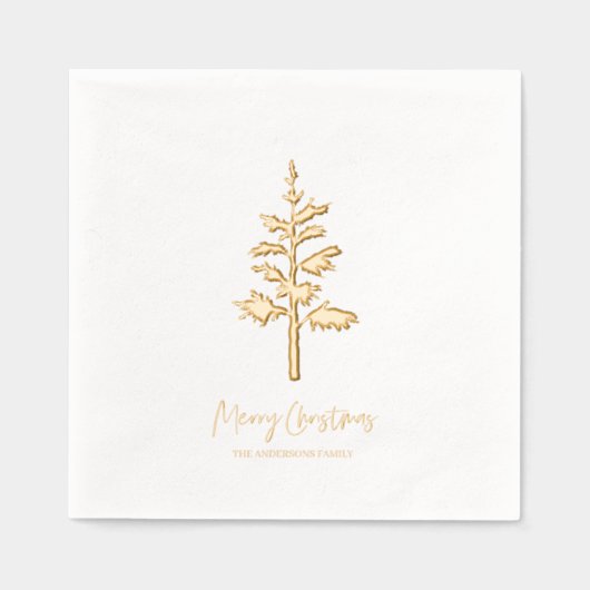 Minimal Gold Foil Christmas Tree Personalized Folie Servetten (Voorkant)