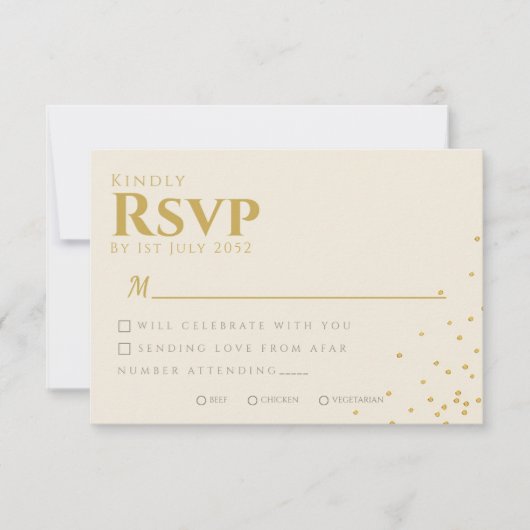 Minimal Gold Foil Dot Wedding RSVP Kaart (Voorkant)