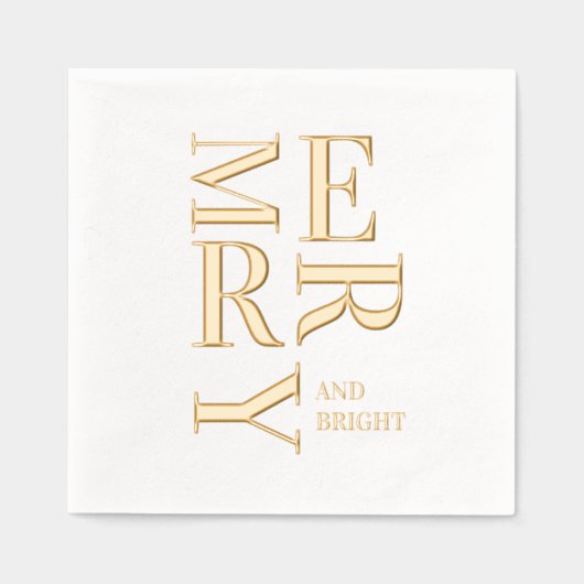 Minimal Gold Foil “Merry and Bright” Christmas Folie Servetten (Voorkant)