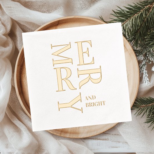 Minimal Gold Foil “Merry and Bright” Christmas Folie Servetten