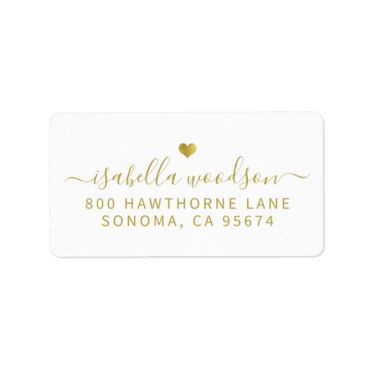 Minimal Gold Heart Script Signature Name  Etiket (Voorkant)