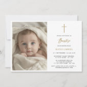Minimal Gold Invitaciones Para Bautizo Foto Kaart (Voorkant)