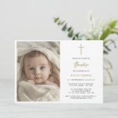 Minimal Gold Invitaciones Para Bautizo Foto Kaart (Staand voorkant)
