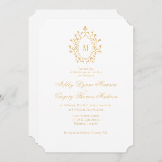 Minimal Gold Monogram Wedding Invitation Kaart (Voorkant / Achterkant)