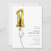 Minimal Gold One Balloon 1st Birthday Party Kaart (Voorkant)