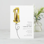 Minimal Gold One Balloon 1st Birthday Party Kaart (Staand voorkant)