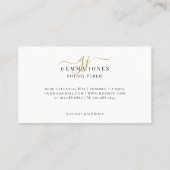 Minimal Gold Script Monogram Notary Public Visitekaartje (Achterkant)