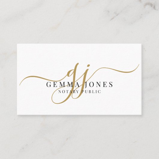 Minimal Gold Script Monogram Notary Public Visitekaartje (Voorkant)