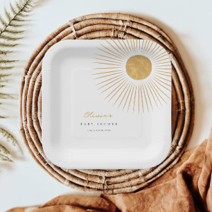 Minimal Gold Sunshine Baby shower Papieren Borden Papieren Bordje