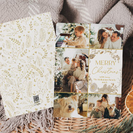 Minimal Gouden Bloemen Krans Foto Kerst Kaart