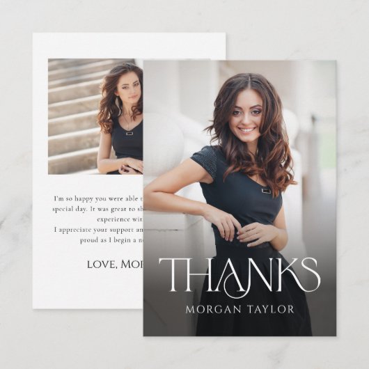 Minimal Graceful Elegance 2 foto Afstuderen Bedankkaart (Voorkant / Achterkant)