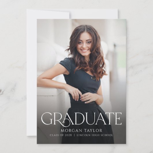 Minimal Graceful Elegance Foto Afstudeerder Aankon Kaart (Voorkant)