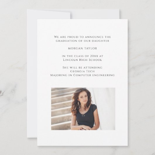 Minimal Graceful Elegance Foto Afstudeerder Aankon Kaart (Achterkant)