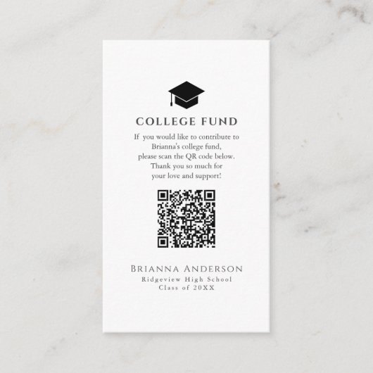 Minimal Graduation Cap College Fund Informatiekaartje (Voorkant)