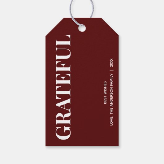 Minimal GRATEFUL Dark Red Gift Labels Cadeaulabel (Voorkant)