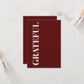 Minimal GRATEFUL | Deep Red Holiday Greeting Kaart (Voorkant / Achterkant in situ)