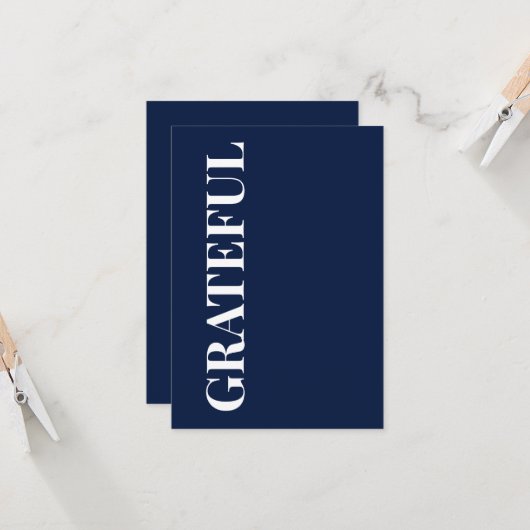 Minimal GRATEFUL | Navy Blue Holiday Greeting Kaart (Voorkant / Achterkant in situ)