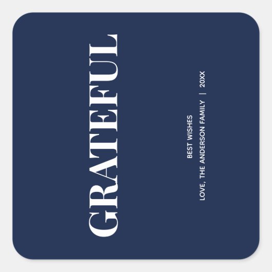 Minimal GRATEFUL | Navy Blue Holiday Vierkante Sticker (Voorkant)