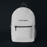 Minimal Gray Custom Name Backpack Bedrukte Rugzak<br><div class="desc">Easily personalize this simple and cool backpack adding your name or custom text. A cool and modern design in minimalist light gray eaturing clear sans serif font, for a modern, professional and edgy look, perfect as custom gift for college students, high school, kids. The backpack can be customized in any...</div>