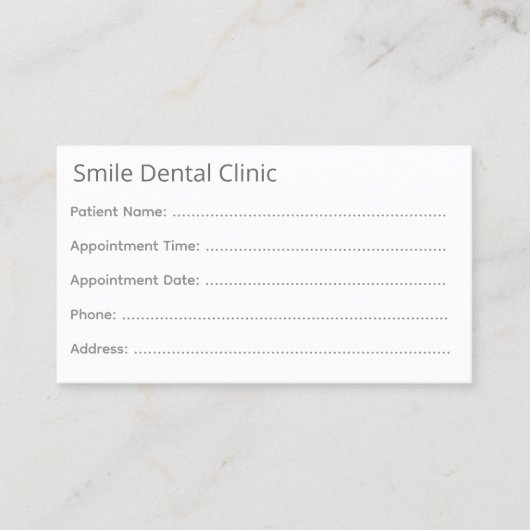 Minimal Gray Dental Appointment Card Afsprakenkaartje (Voorkant)