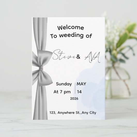 Minimal Gray Romantic Wedding Invitation | Elegant Kaart (Staand voorkant)