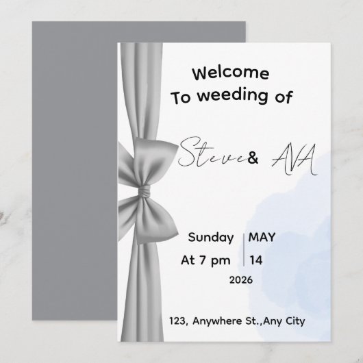 Minimal Gray Romantic Wedding Invitation | Elegant Kaart (Voorkant / Achterkant)