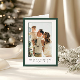 Minimal Green Border Photo Elegant Christmas Feestdagen Kaart