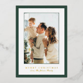 Minimal Green Border Photo Elegant Christmas Folie Feestdagenkaart (Voorkant)