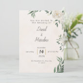 Minimal Green Botanical Wedding Invitation Kaart (Staand voorkant)