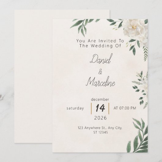 Minimal Green Botanical Wedding Invitation Kaart (Voorkant / Achterkant)