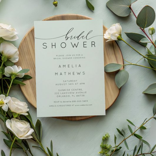 Minimal Green Bridal Shower Kaart