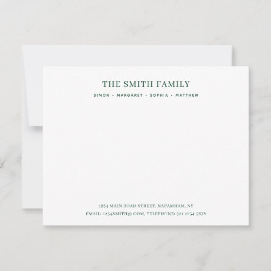 Minimal Green Family Name Stationery Notitiekaartje (Voorkant)