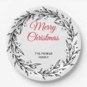 Minimal Green Leaf Holiday Dinner Plate Papieren Bordje (Voorkant)