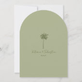 Minimal Green Palm Tree Beach Wedding Invitation Kaart (Achterkant)