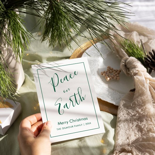 Minimal|Green Peace on Earth Christmas Card Kaart