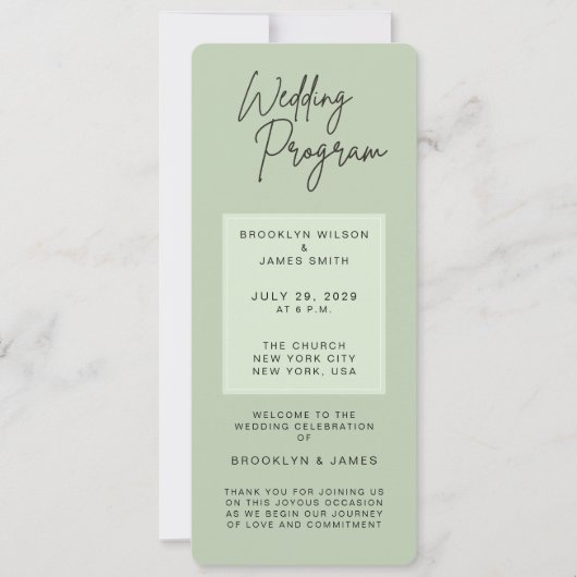 Minimal Green Sage Wedding Programs Kaart (Voorkant)