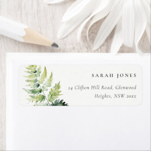 Minimal Green Waterverf Fern Foliage Adres Etiket