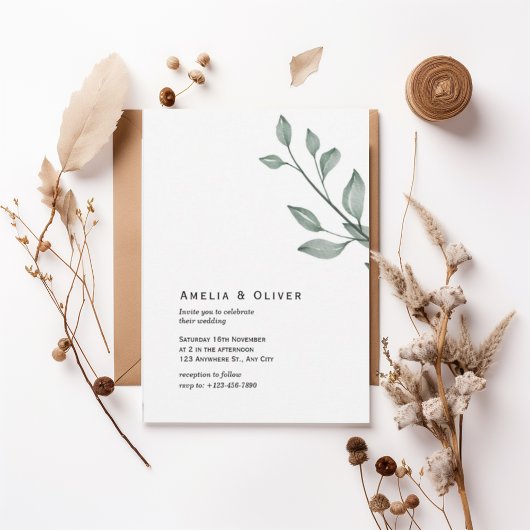 Minimal Greenery Botanical Wedding Invitation Kaart