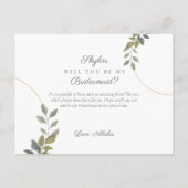 Minimal Greenery & Gold, jij bent mijn bruidsmeisj Uitnodiging Briefkaart (Achterkant)