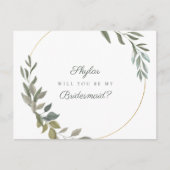 Minimal Greenery & Gold, jij bent mijn bruidsmeisj Uitnodiging Briefkaart (Voorkant)