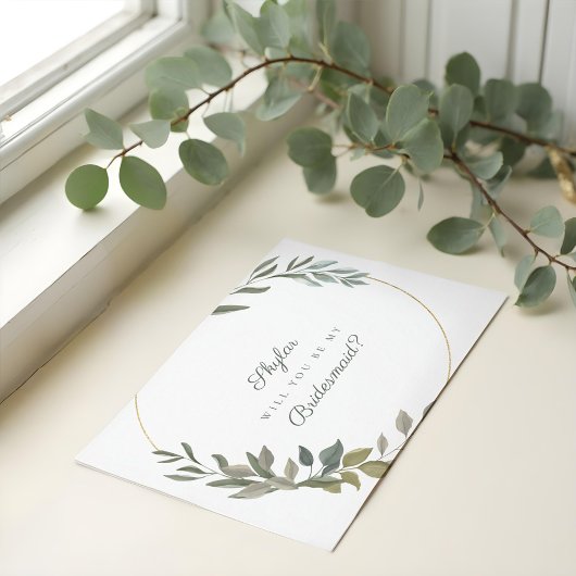 Minimal Greenery & Gold, jij bent mijn bruidsmeisj Uitnodiging Briefkaart
