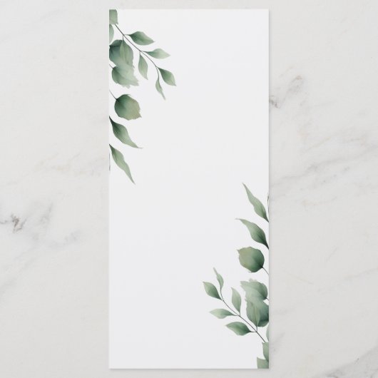 Minimal Greenery laat modern wit huwelijksmenu ach Menu (Achterkant)