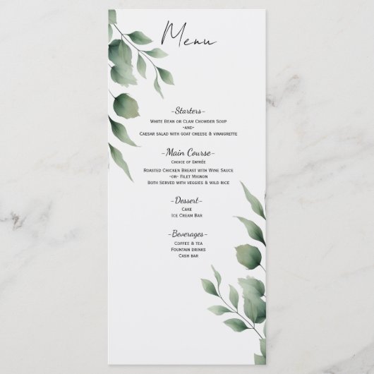Minimal Greenery laat modern wit huwelijksmenu ach Menu (Voorkant)