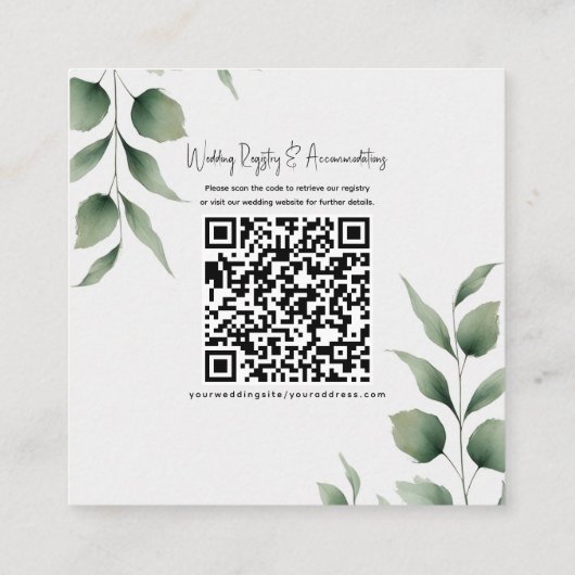 Minimal Greenery laat moderne trouwdetails achter Vierkante Visitekaartje (Achterkant)