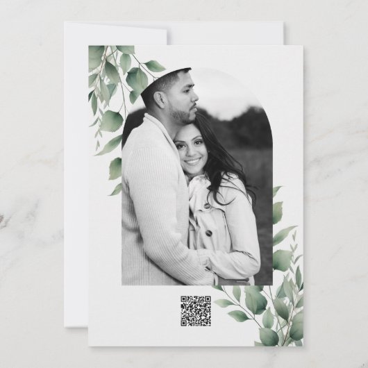 Minimal Greenery laat moderne witte bruiloft achte Kaart (Achterkant)